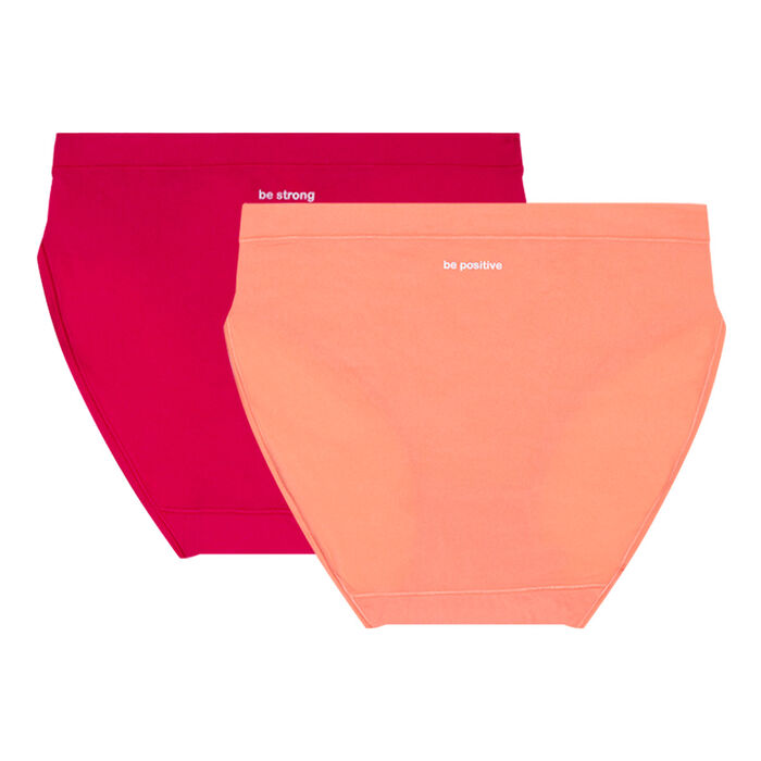 Oh My Dims Pack of 2 coral women's second skin cotton and nylon knickers, , DIM