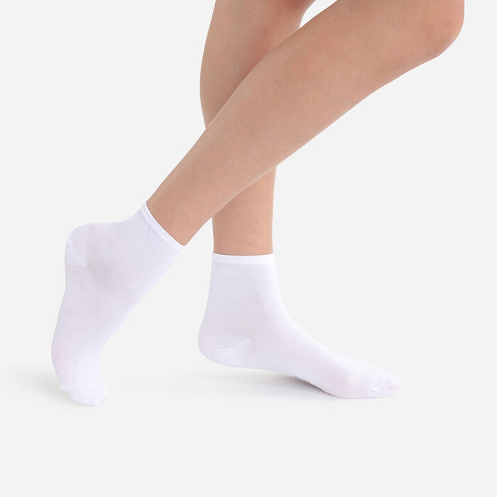 Pack of 2 pairs of women's ankle socks White Mercerized Cotton, , DIM