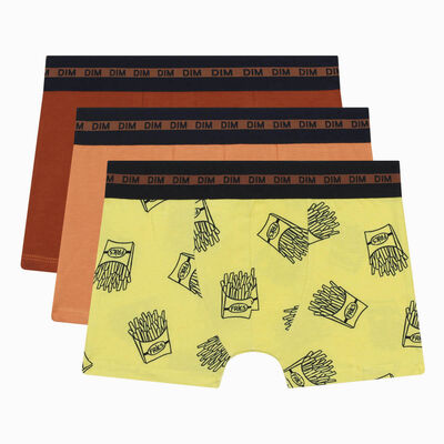 Pack of 3 stretch cotton boxers for boys with French fries pattern Orange EcoDim Fashion, , DIM