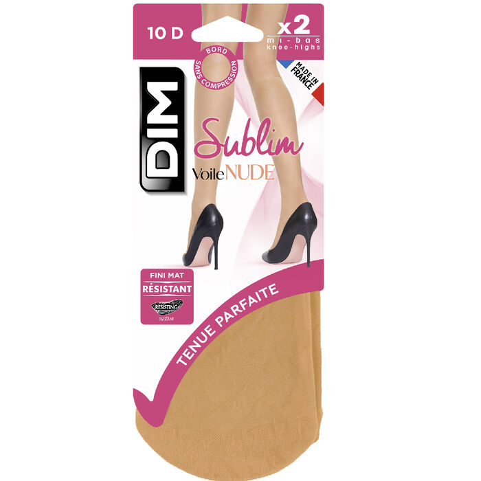 Pack of 2 pairs of Sublim Voile Nude 10 bright beige knee highs, , DIM