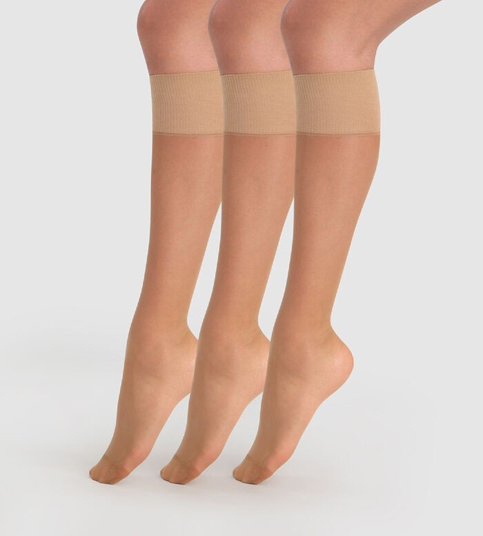 Pack of 3 Transparent Beauty Resist 20D Cinnamon Knee-Highs, , DIM