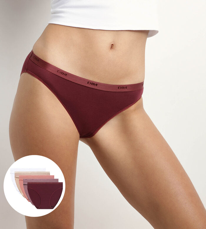 Pack of 5 stretch knickers in Ruby Nude Rose Les Pockets Ecodim, , DIM