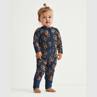 Blauer Baby-Pyjama aus Stretch-Baumwolle mit Doppelreißverschluss und Giraffen-Print - DIM Baby, , DIM