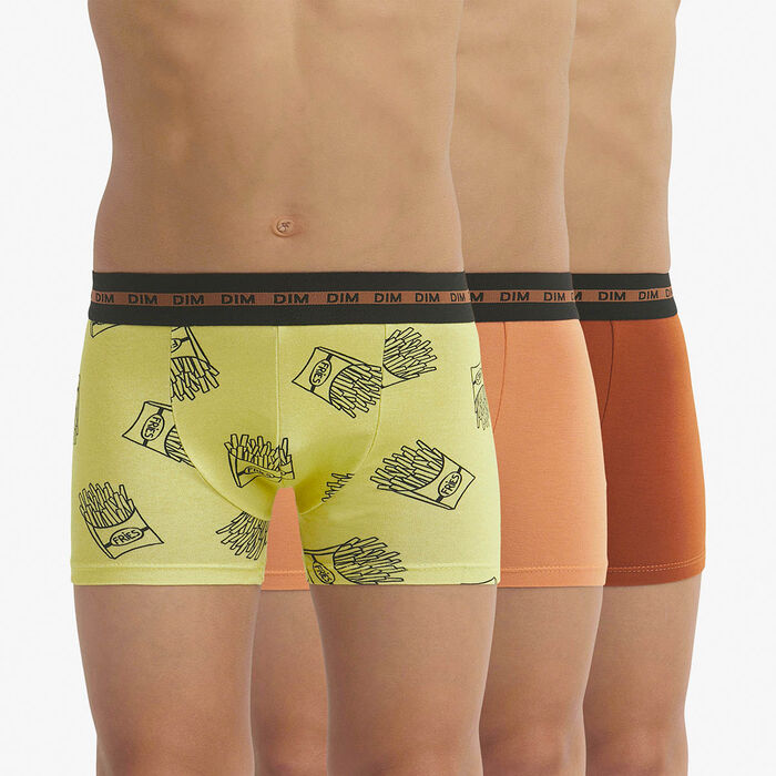 Pack of 3 stretch cotton boxers for boys with French fries pattern Orange EcoDim Fashion, , DIM