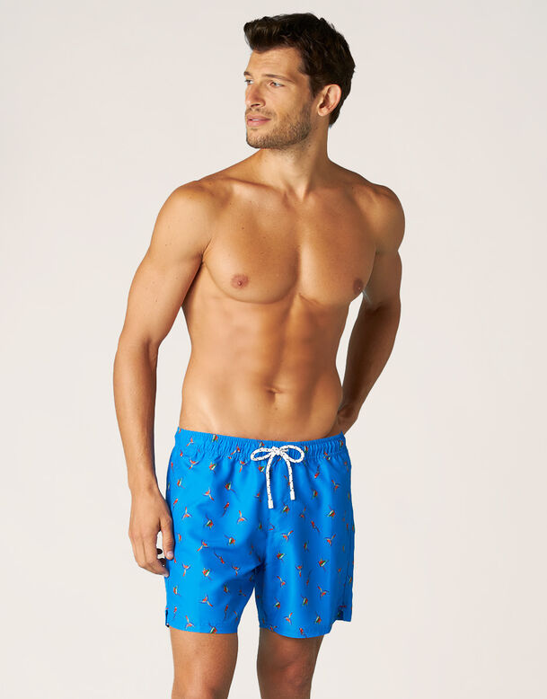 Royal blue parrot boxer shorts, peach fabric , , DIM
