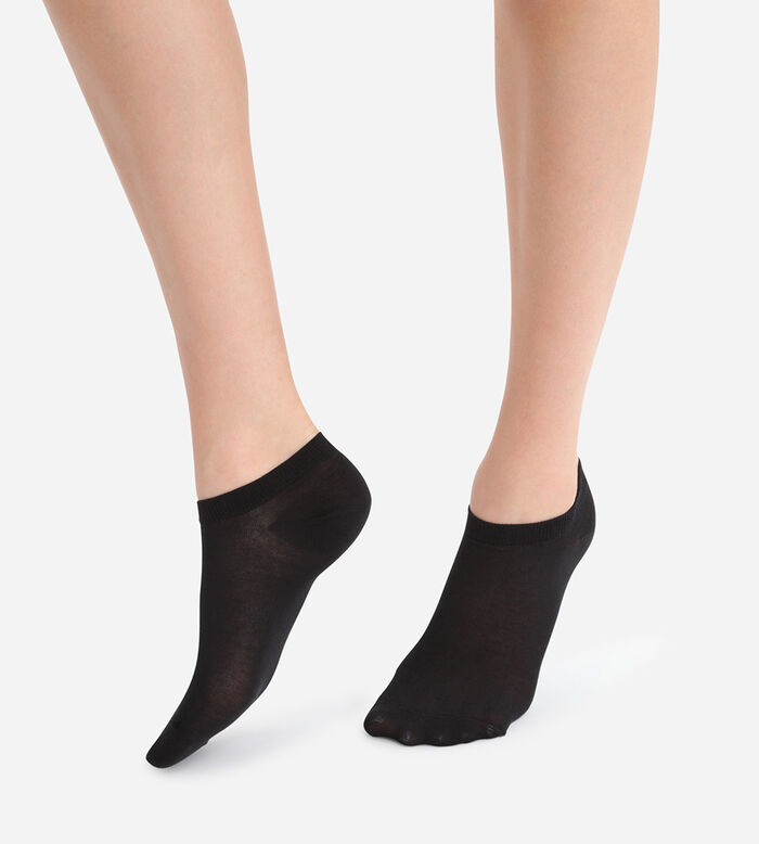 Pack de 2 calcetines bajos invisibles negros Light Coton para mujer, , DIM