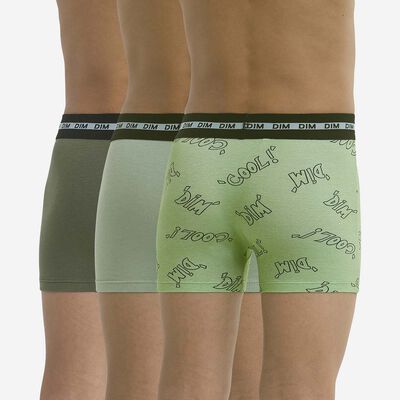 3er-Pack grüne/khakifarbene Jungenboxershorts aus Stretch-Baumwolle mit Schriftzügen - EcoDIM , , DIM