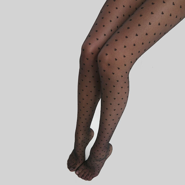 Women's Black sheer tights with hearts 19D Dim Style