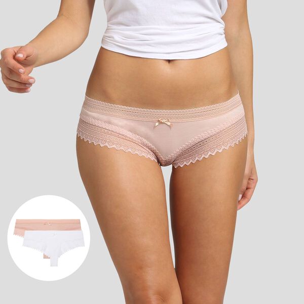 Dim Sexy Fashion 2 pack shorties white and nude pink