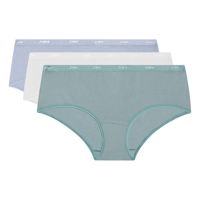 EcoDim Les Pockets Pack of 3 blue women's boxers in coloured stretch cotton, , DIM