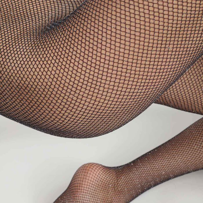 Women's Black Silver Dim Style fishnet and lurex tights, , DIM