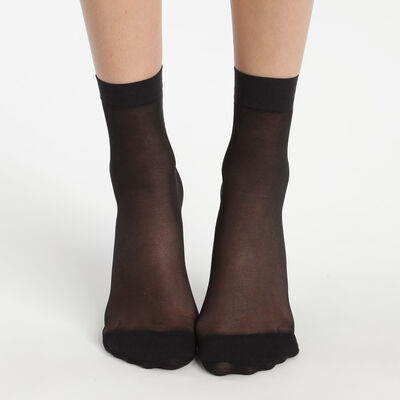 Pack of 2 Black Ultra Resist knee-high socks made of reinforced voile, , DIM