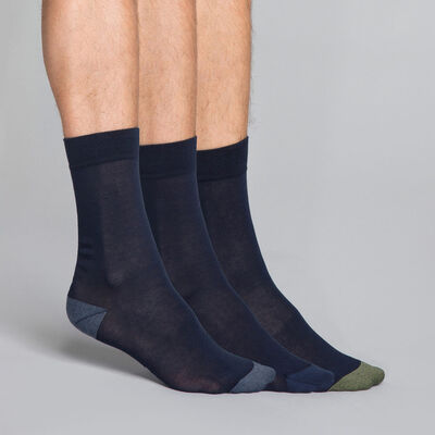 Комплект из 3 пар мужских носков темно-синего цвета, , DIM