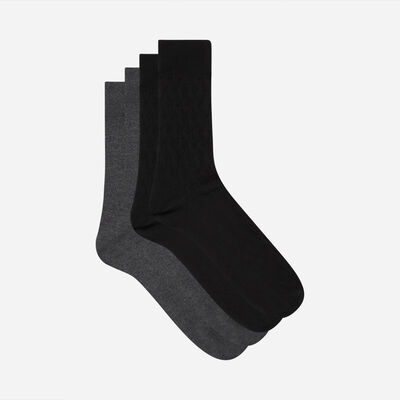 2 pack Black and Grey men's calf socks Cotton Style, , DIM
