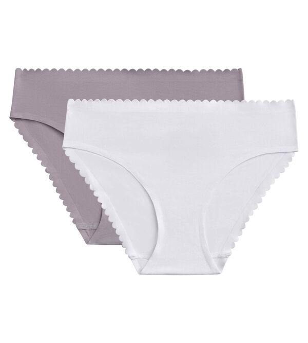 Pack of 2 women's briefs in stretch cotton in White and Gray Body