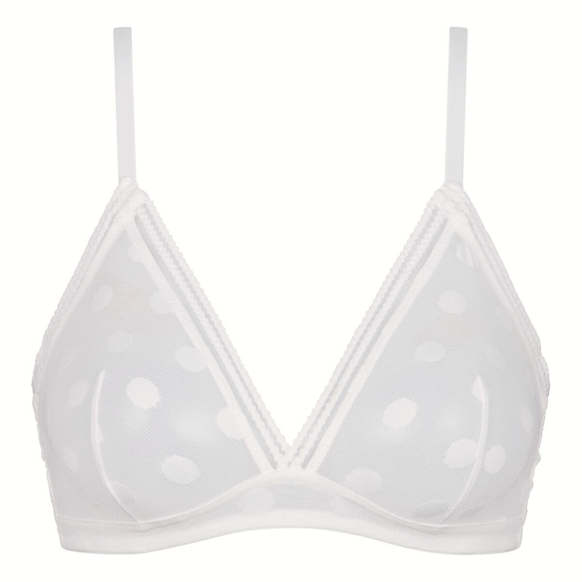 White Full Moon Triangle bra in transparent tulle with polka dots