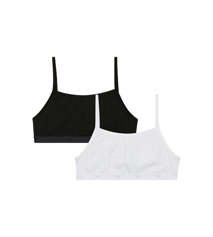 Pack de 2 sujetadores de niña en algodón elástico Negro Blanco Les Pockets Ecodim, , DIM