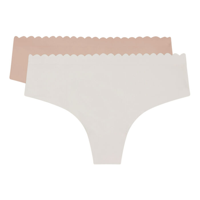 Pack of 2 pairs of Body Touch microfibre hipsters in pearl and barely beige, , DIM