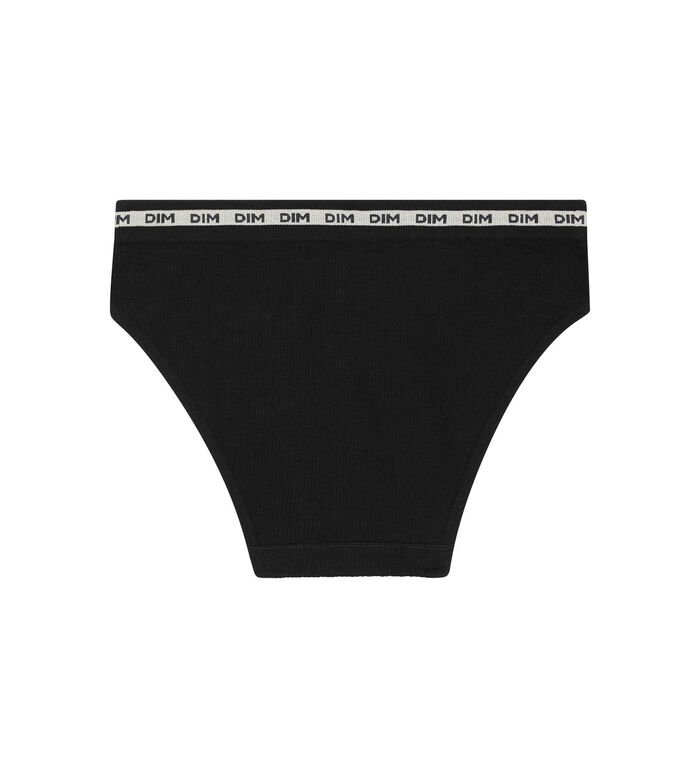 Girls' ribbed fabric briefs in Black with beige waistband Dim Icons, , DIM