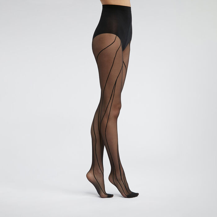Dim Style Black Women's voile mesh tights with contrasting lines, , DIM