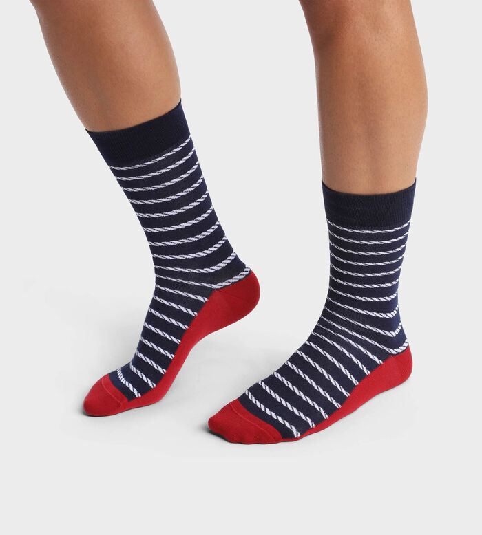 Men's socks made in France in blue with a striped pattern Monsieur Dim, , DIM