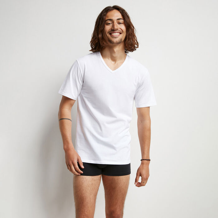 Set of 2 Dim Sport white men's white cotton V-neck T-shirts with active temperature regulation, , DIM