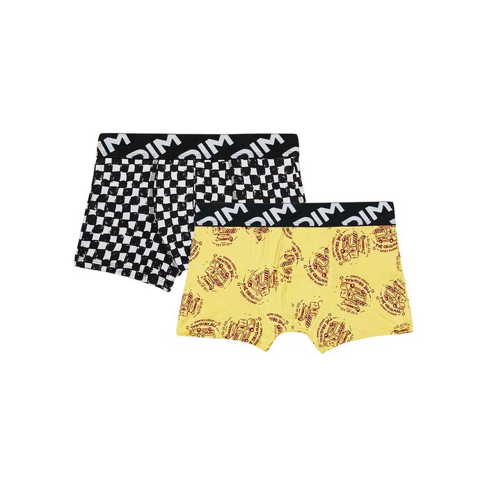 Dim Micro Pack of 2 boys' boxers in recycled microfibre with a checkerboard pattern, , DIM