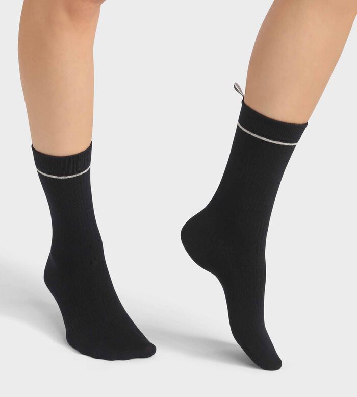 Schwarze Rippstrick-Socken aus Modal-Baumwolle - DIM Icons, , DIM