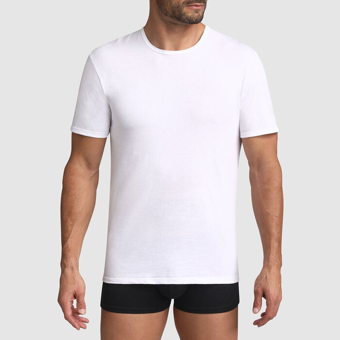 Белая хлопковая мужская футболка с круглым вырезом Dim Basic, , DIM