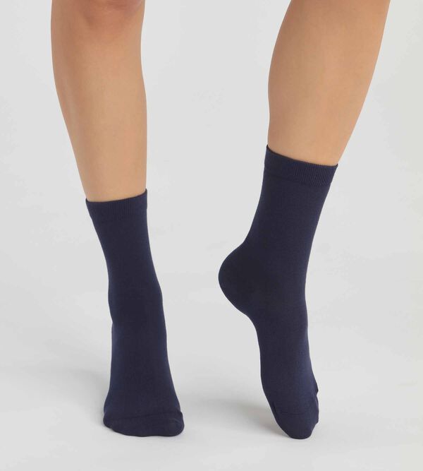 Pack of 2 pairs of Navy Blue women\'s socks in organic cotton Dim Good