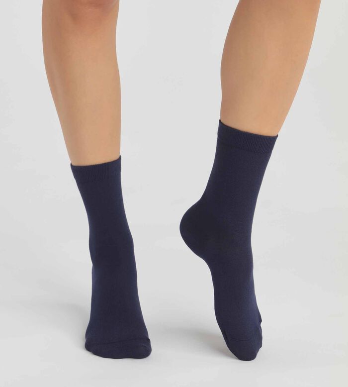 Pack of 2 pairs of Navy Blue women's socks in organic cotton Dim Good, , DIM