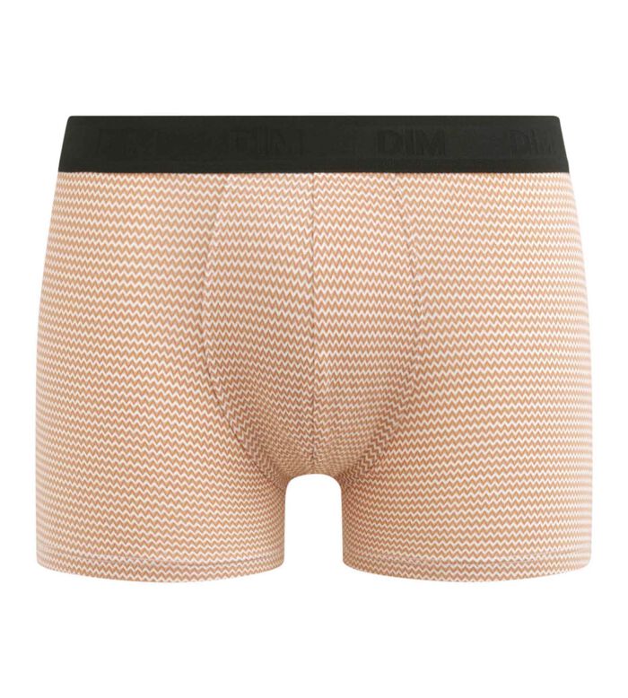 Men's stretch cotton boxers shorts with geometric patterns in Café Dim Fancy, , DIM