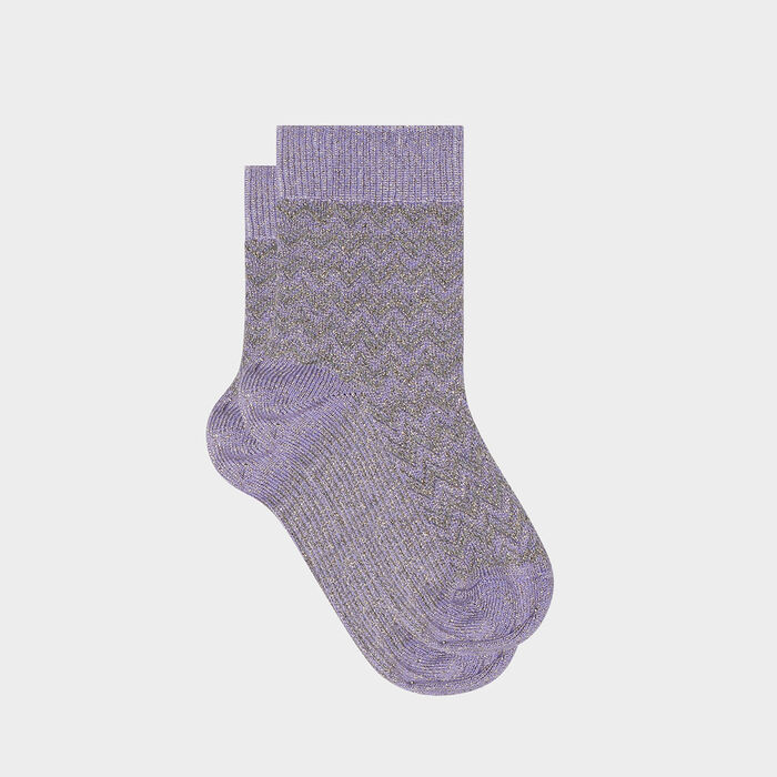 Women's cotton sock with lilac herringbone pattern Lilac Made in France, , DIM