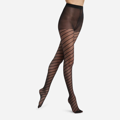Women's Black Dim Style sheer tights with a Diagonal Stripe pattern, , DIM