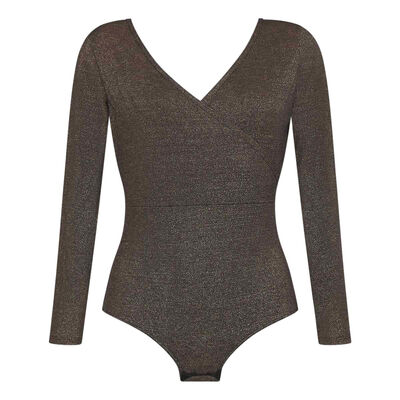 Long sleeves Bronze bodysuit made of lurex with  a heart-shaped cover - Let's Shine, , DIM