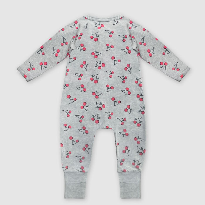 Dim Baby Grey stretch cotton baby pyjamas with cherry print zipper, , DIM