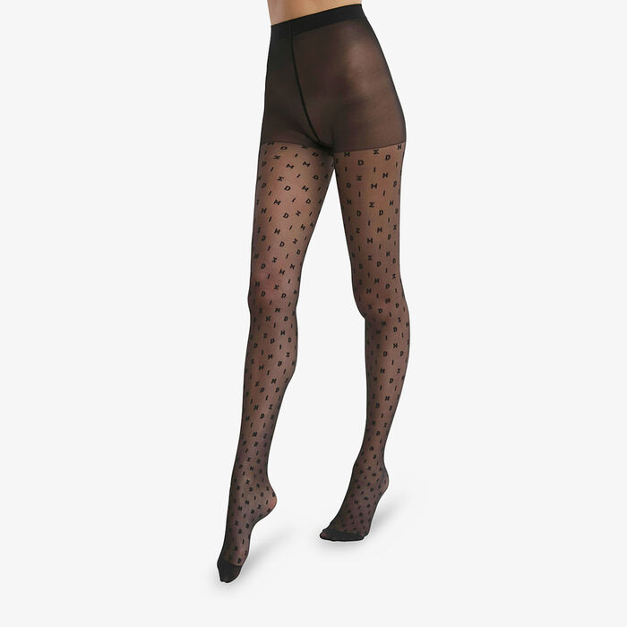 Women's black sheer tights with Dim Style logo pattern, , DIM