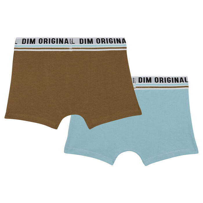 Dim Originals Pack of 2 Blue Brown stretch cotton boxers with a retro waistband, , DIM