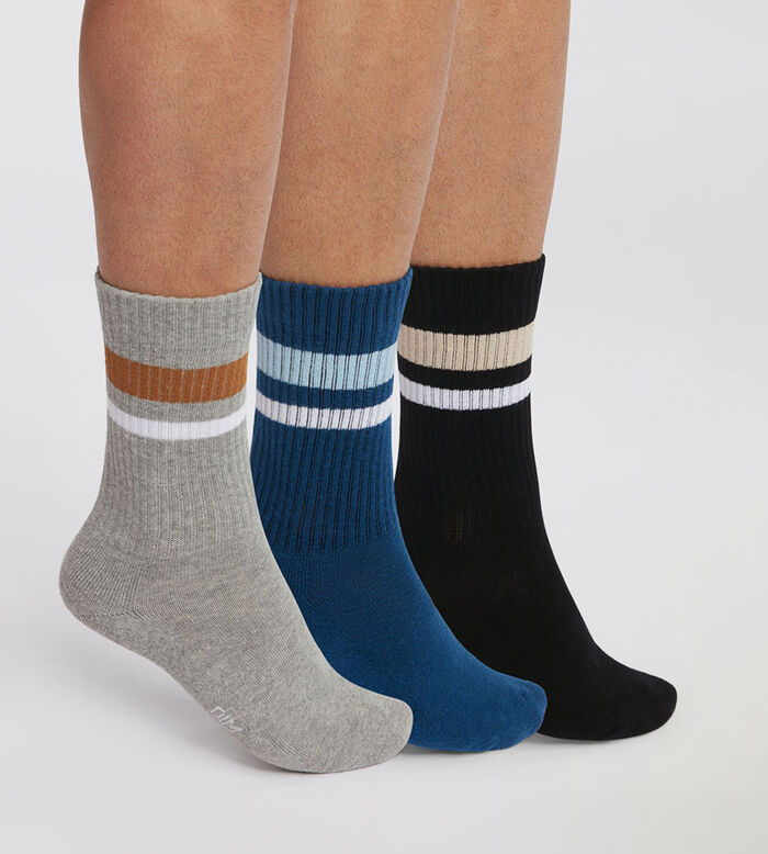 Pack de 3 pares de calcetines de hombre en algodón Azul Negro EcoDim Sport, , DIM
