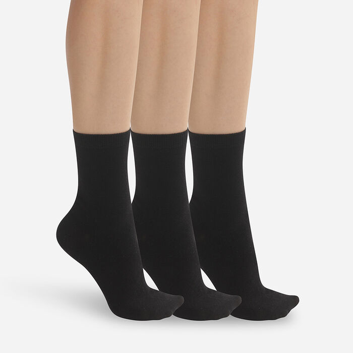 Pack of 3 pairs of women's cotton socks Black Dim Basic Cotton, , DIM