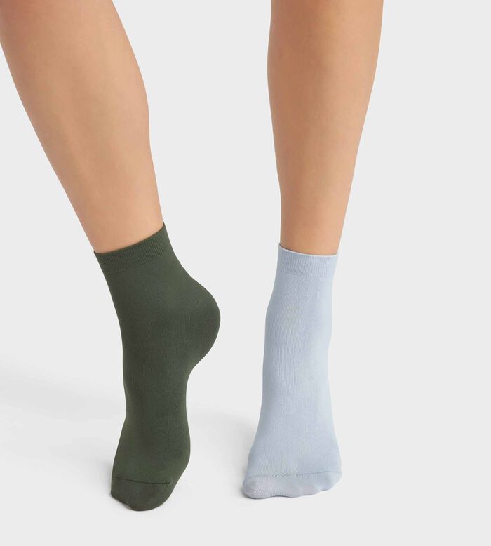 Pack of 2 pairs of women's microfibre socks in Green Blue Dim Skin, , DIM