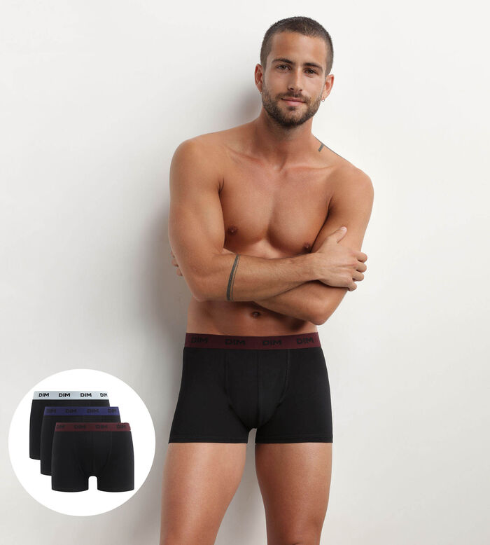 Pack of 3 black men's boxers with coloured waistband Raisin Mix & colours, , DIM