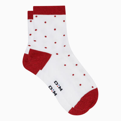 Women's ankle socks in white shiny lurex with red polka dots Madame Dim, , DIM