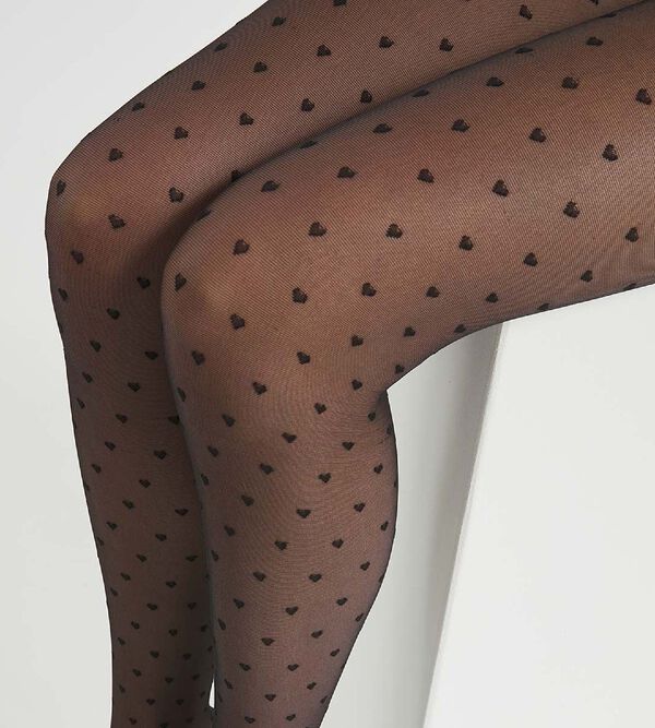 Women's Black sheer tights with hearts 19D Dim Style