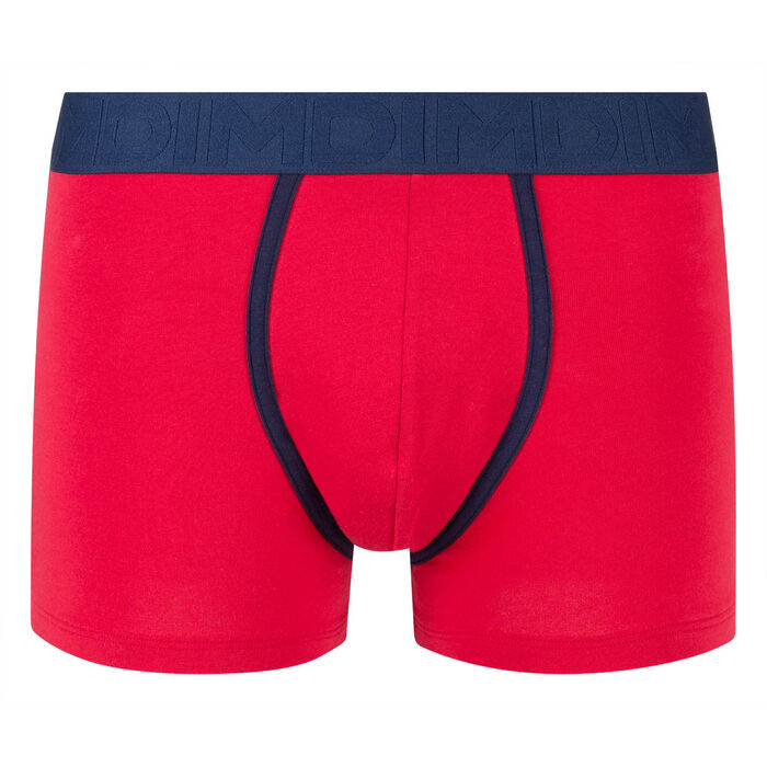 Mix and Fancy stretch cotton trunks in topaz red with contrast waistband, , DIM