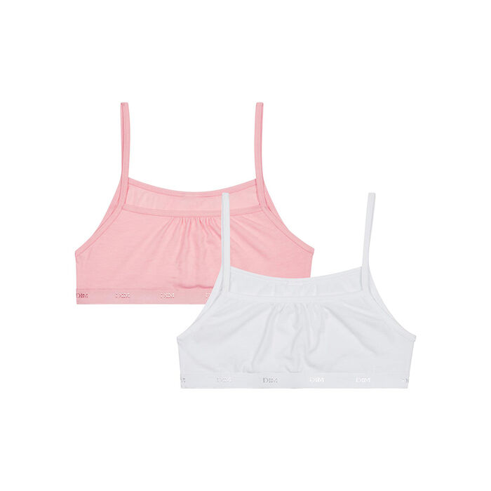 Les Pockets Ecodim Pack of 2 Pink White girls' stretch cotton bras, , DIM
