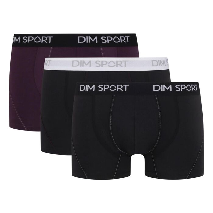 Pack of 3 men's trunks stretch cotton microfibre black blueberry Dim Sport, , DIM
