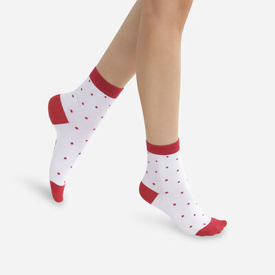 Women's ankle socks in white shiny lurex with red polka dots Madame Dim, , DIM