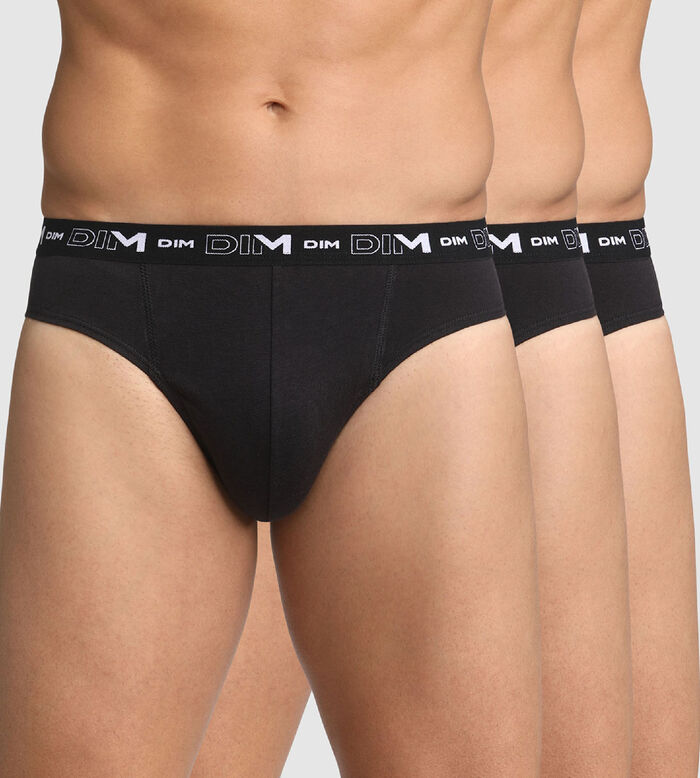 Pack of 3 pairs of black stretch cotton briefs for men, , DIM