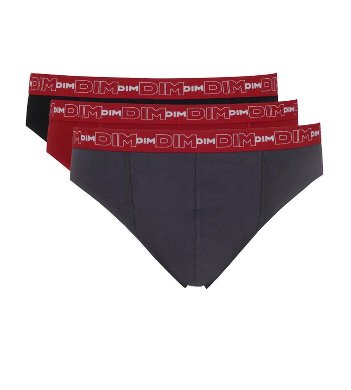 Комплект из 3 трусов-слипов Coton Stretch серого, перечного красного и черного цвета, , DIM